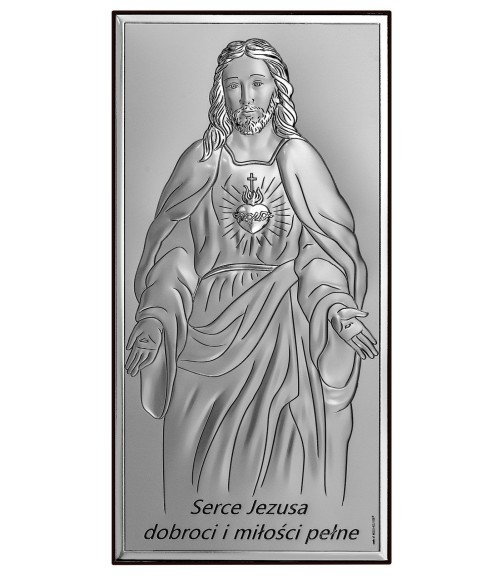 OBRAZEK SREBRNY JEZUS CHRYSTUS SERCE JEZUSA 6672S/3 12x24 