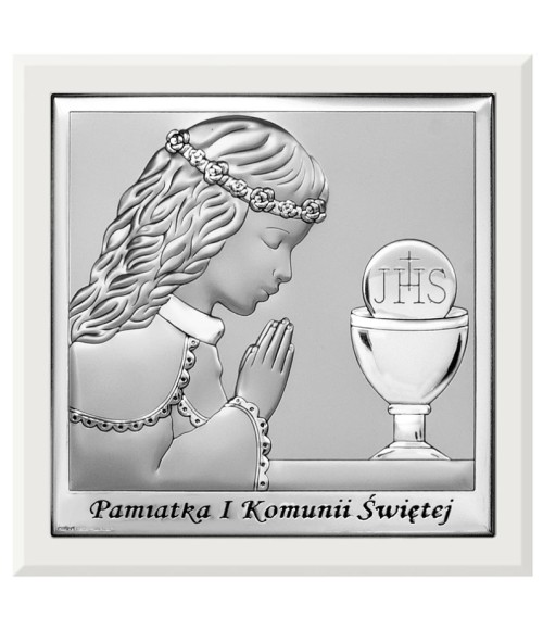 OBRAZEK SREBRNY DZIEWCZYNKA I KOMUNIA ŚW. 6568/2XWA 14X14