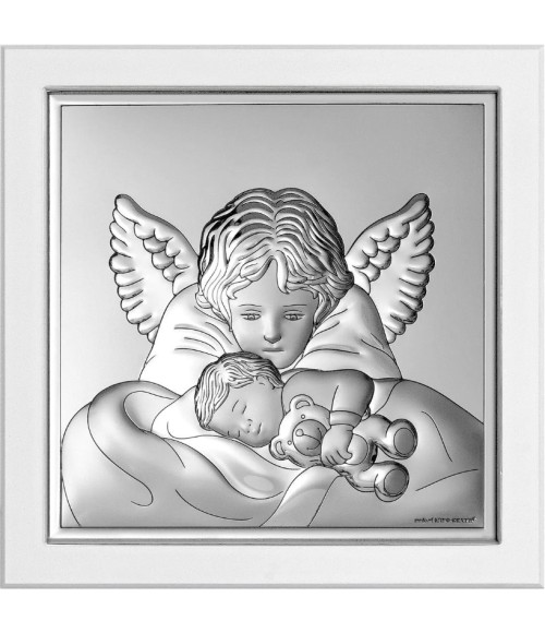 OBRAZEK SREBRNY ANIOŁ NAD DZIECIĄTKIEM 6760/2XFB 18X18