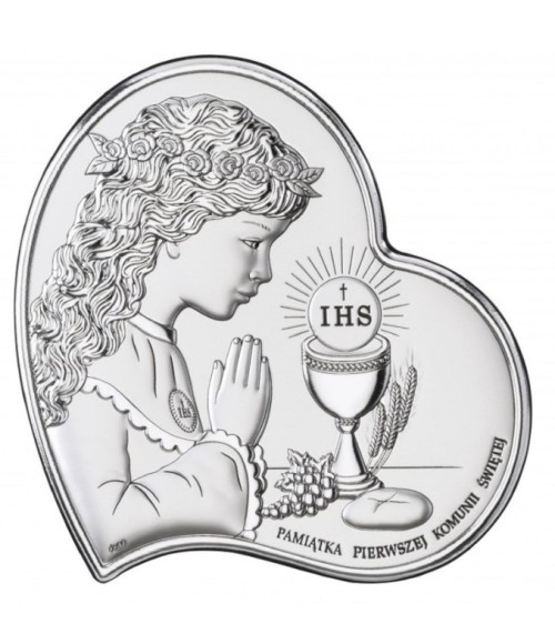 OBRAZEK SREBRNY I KOMUNIA ŚW. DLA DZIEWCZYNKI DS03/2A 11X11
