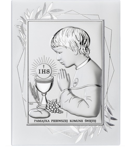 OBRAZEK SREBRNY I KOMUNIA ŚW. DLA CHŁOPCA DS04FO/2O 15X20