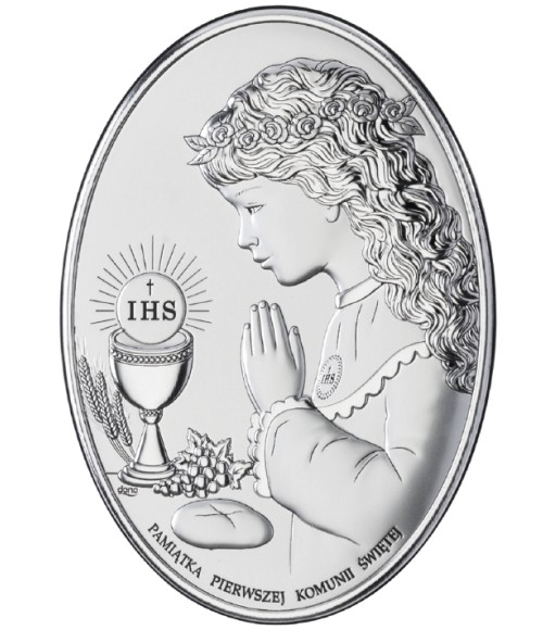 OBRAZEK SREBRNY I KOMUNIA ŚW. DLA DZIEWCZYNKI DS05/2A 10X14