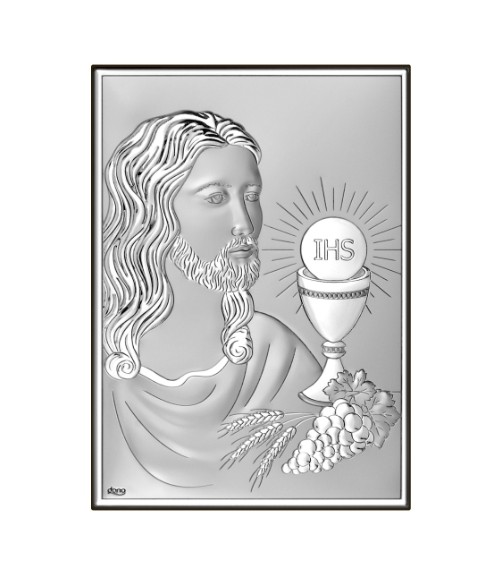 OBRAZEK SREBRNY CHRYSTUS I KOMUNIA ŚW. DS126/4 17X23