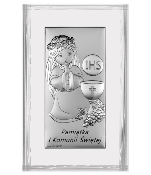OBRAZEK SREBRNY I KOMUNIA ŚW. DLA DZIEWCZYNKI  DS135F/3A 14X21