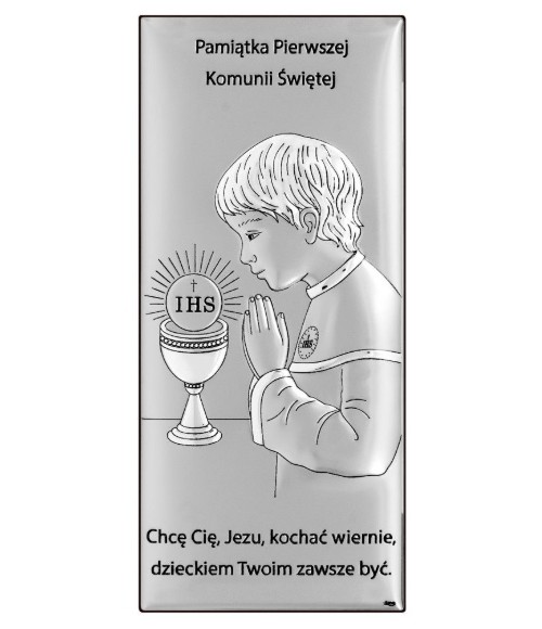 OBRAZEK SREBRNY PAMIĄTKA I KOMUNII ŚW. DLA CHŁOPCA DS222/3O 8X18