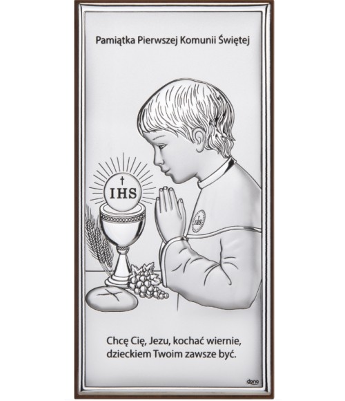 OBRAZEK SREBRNY PAMIĄTKA I KOMUNII ŚW. DLA CHŁOPCA DS30/3O 11X22