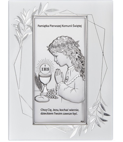OBRAZEK SREBRNY I KOMUNIA ŚW. DLA DZIEWCZYNKI DS30FO/2A 15X20