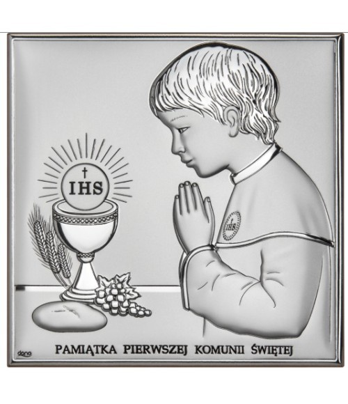 OBRAZEK SREBRNY I KOMUNIA ŚW. DLA CHŁOPCA DS48/3O 16x16 