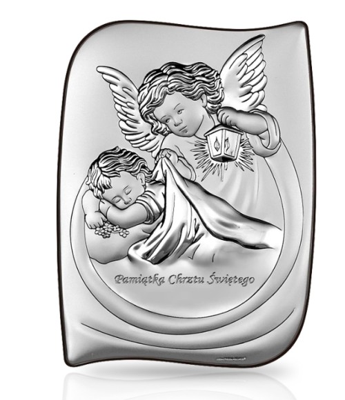 OBRAZEK SREBRNY CHRZEST ANIOŁ STRÓŻ 6473SW/3 13X18