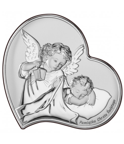 OBRAZEK SREBRNY CHRZEST ANIOŁ STRÓŻ NAD DZIECIĄTKIEM DS17/3 17X16