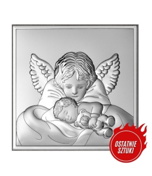 OBRAZEK SREBRNY ANIOŁ STRÓŻ 6760/3 16X16